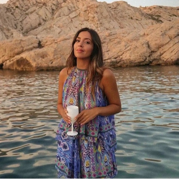 💙 ZARA BOHO BLUE MULTI ABSTRACT COLD SHOULDER LOOSE FIT CROPPED TOP! - Picture 5 of 16